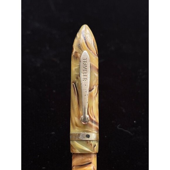 Vintage Travelers Fountain Pen Circa 1940's Beige & Brown Marbled DURUM 14 K - Picture 4 of 4